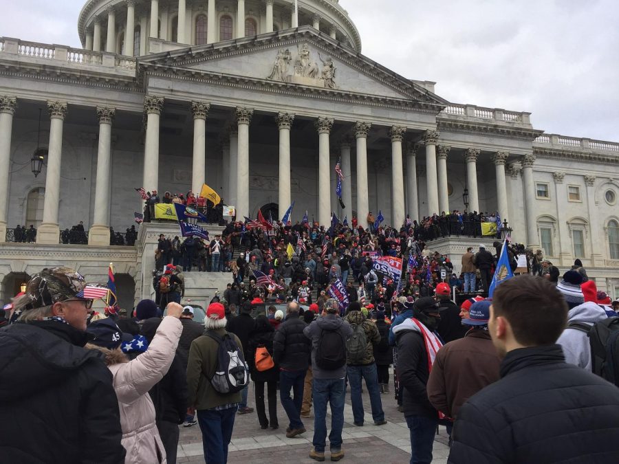 A crowd of Trump supporters gathered in front of the Senate Chamber of the Capitol on Jan. 6. Protesters eventually broke into the building, prompting the National Guard to step in.