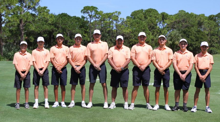 The boys’ golf team poses for a picture on the golf course. They are working hard this
season to win the State Championship.