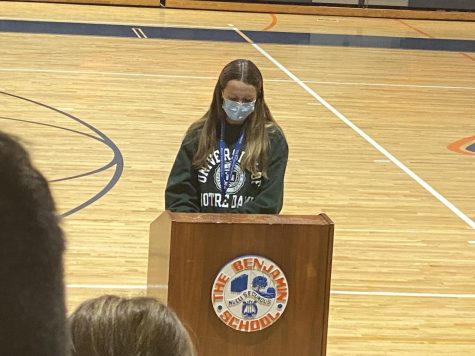 Junior Izzy Molnar gives her candidacy speech for Vice President of the Upper Schools Red Cross Club.
