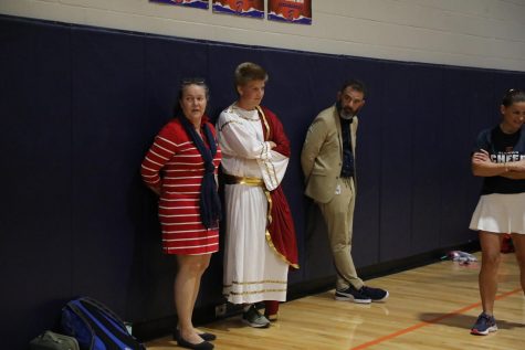 Like many seniors, Student Council President Owen Nutter wore a toga during Spirit Week, an annual senior tradition.
