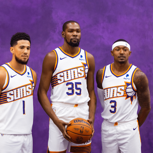 Suns’ star-powered trio of Devin Booker (left), Kevin Durant (middle), and Bradley Beal (right) is looking to make some noise in a competitive Western Conference. 
