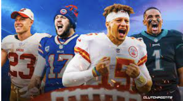(From left to right) 49ers RB Christan McCaffery, Bills QB Josh Allen, Chiefs QB Patrick Mahomes, and Eagles QB Jalen Hurts look to lead their teams through the playoffs to Super Bowl LVII. 