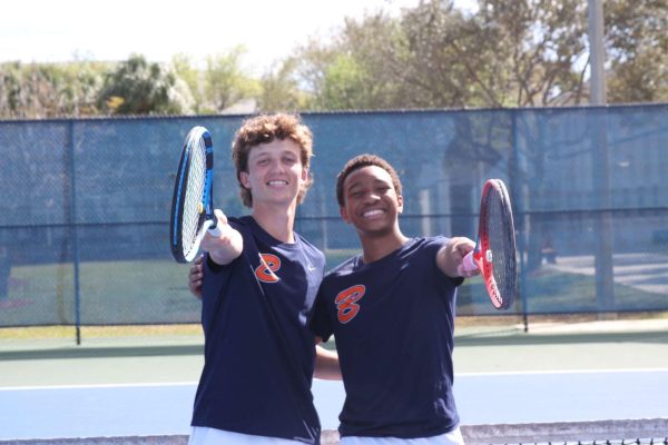 Sophomores Reid Waxman and Ishe Makoni pose for a photo after one of their team practices.  (Photo by Waxman) 
