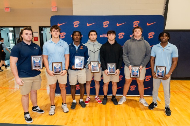 Pictured above are (l. to r.) seniors Gage Wallace, Preston Douglas, Jeron Atwater, Jayden Vega, Dylan Furshman, Landon Rapkiewicz, and Josh Smith who were awarded Captains Awards for their commitment to the football team.
