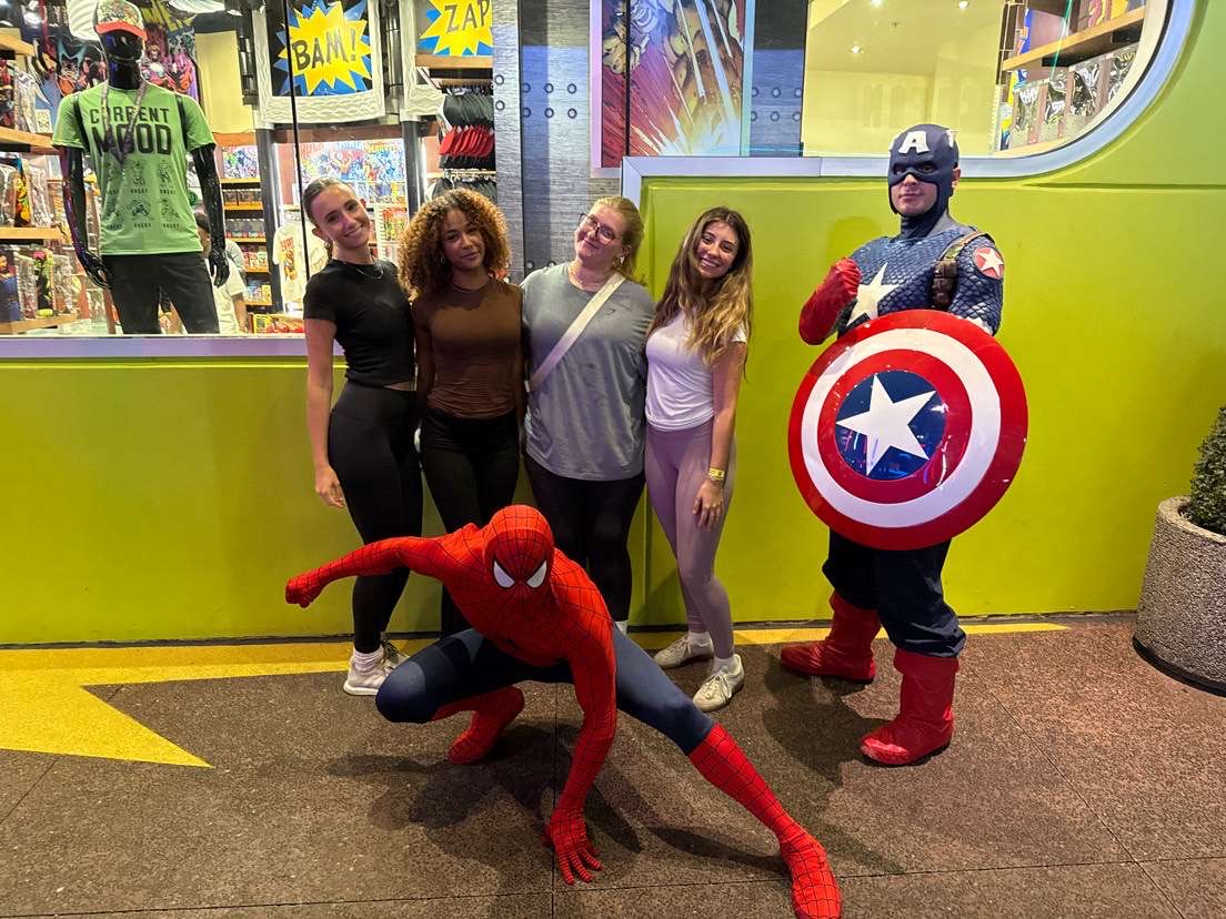 Francesca Rizzuto, Victoria Powell, Riley Weinberger, and Mackenzie Walsh take
some time out to chill with the Avengers during Grad Bash 2025.
