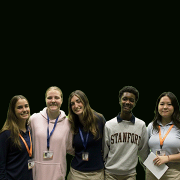 Caroline Connor, Paige Hauisen, Dylan Walsh, Daschle Searcy, and Angela Sun pose for a photo after delivering their speeches.