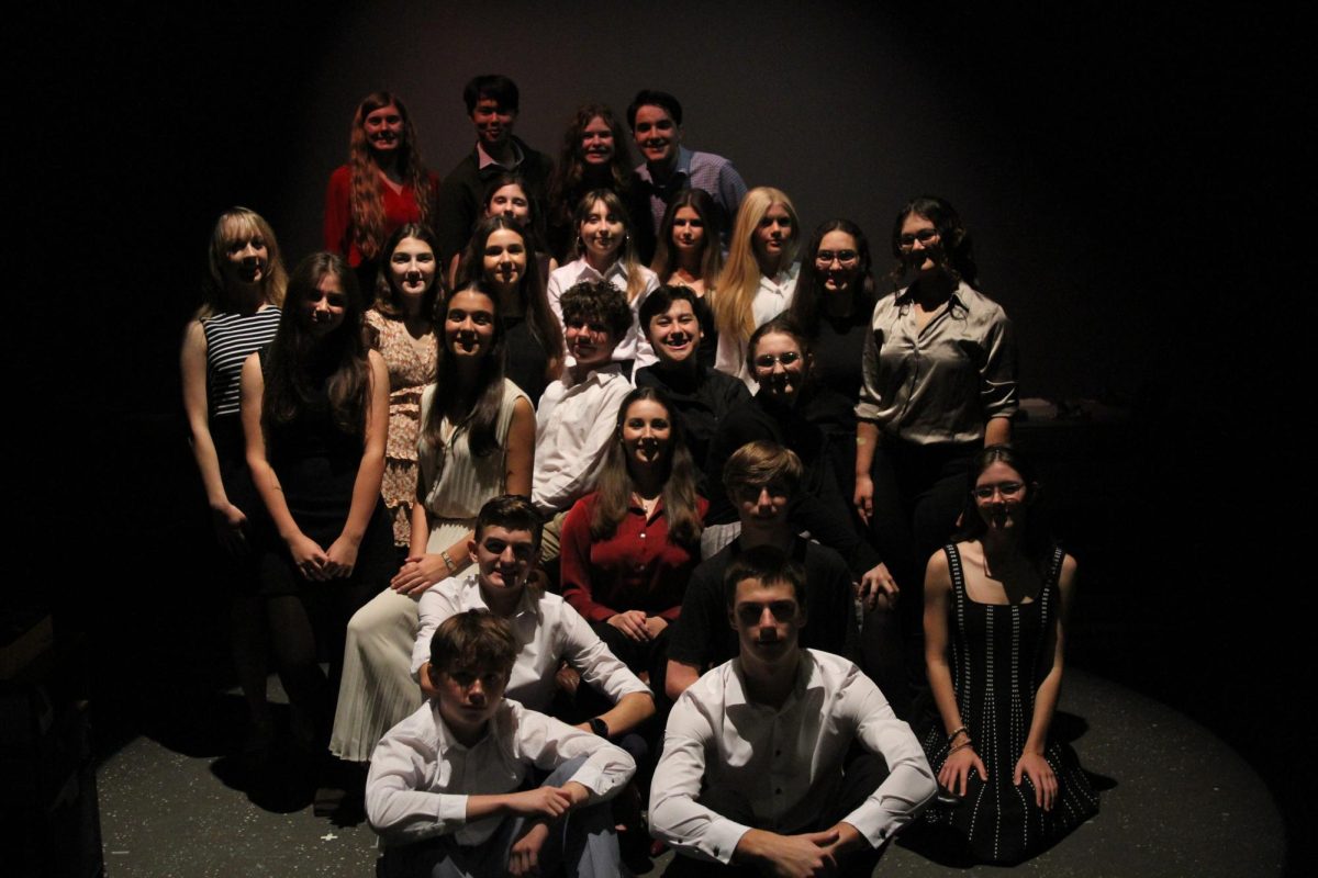 The cast and crew of the fall play, Here There Are Blueberries.